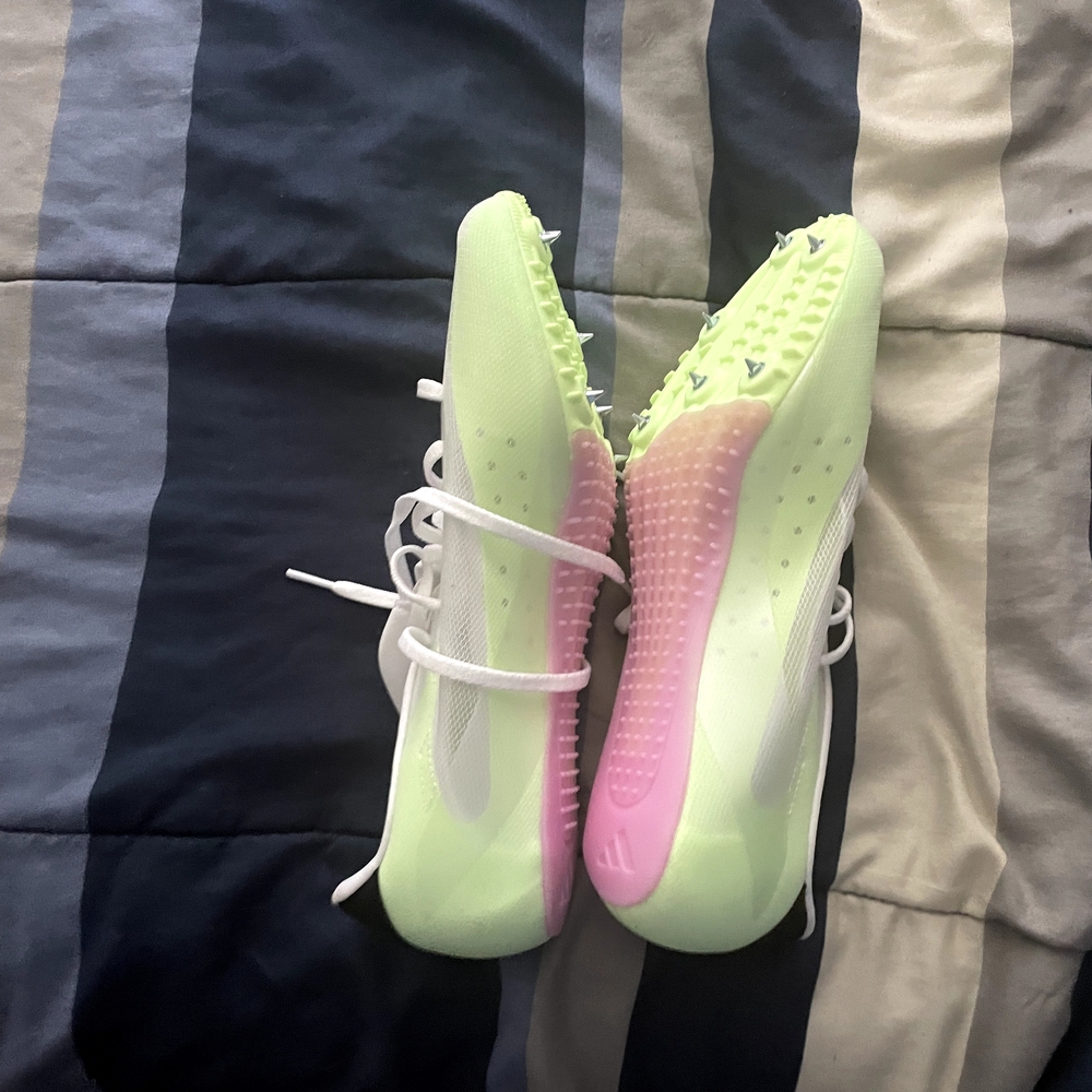 Adidas White and Lime Green Athletic Cleats - Picture 2 of 3